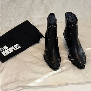 The Kooples New Black Leather Studded Ankle Booties Size 38